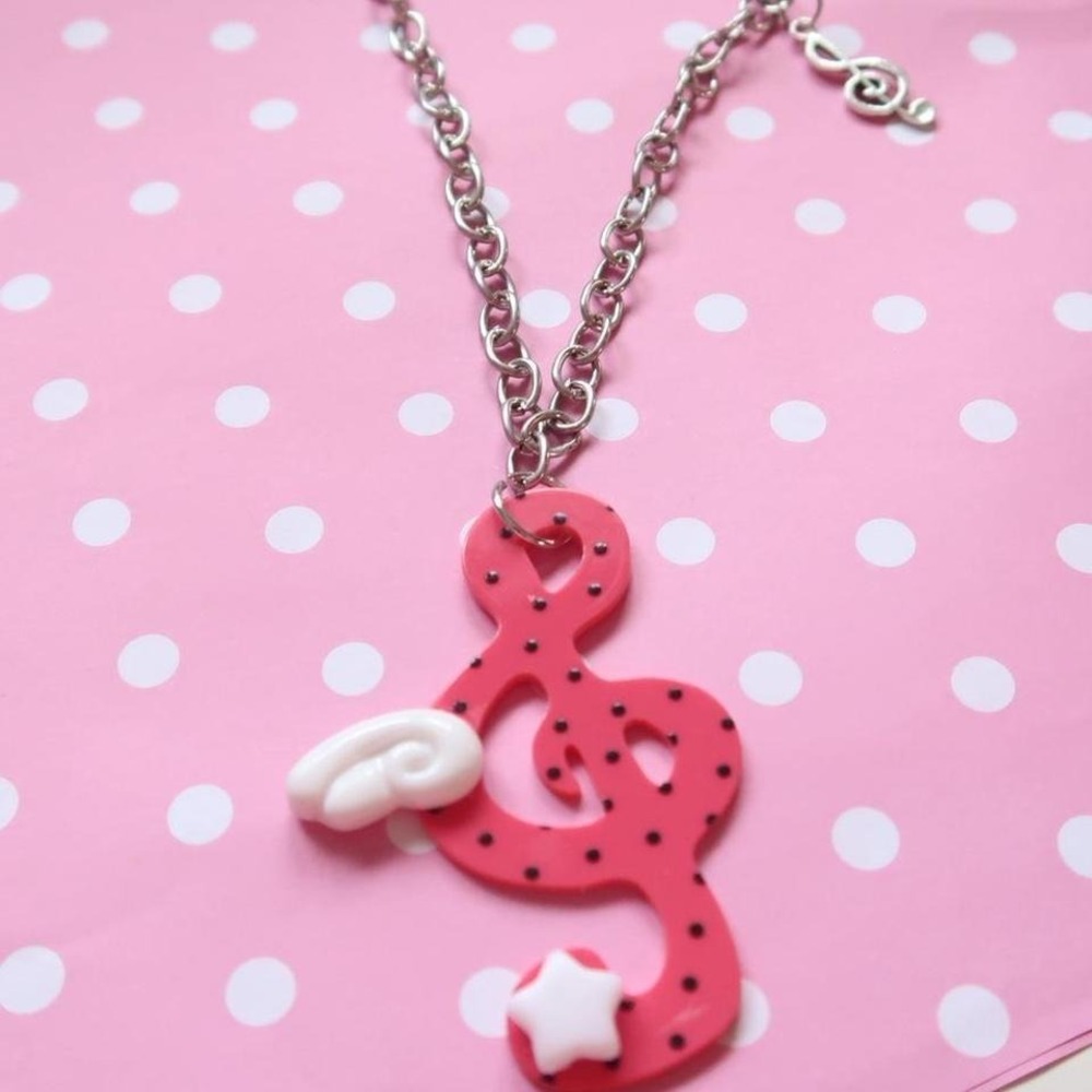 y2k pink music note pendant necklace scenecore charm